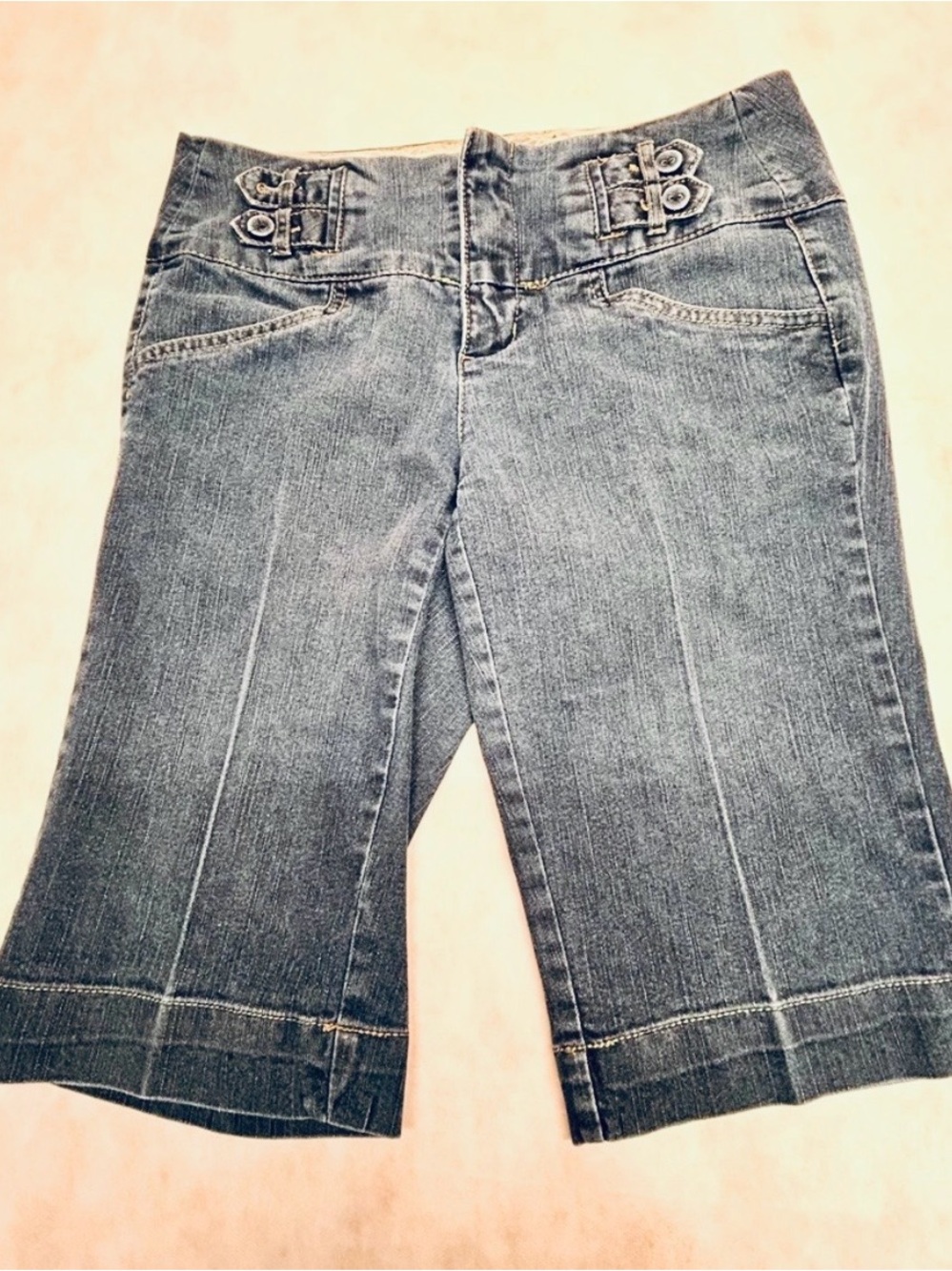 one 5 one Women's Mid to Dark Blue Denim Bermuda Shorts